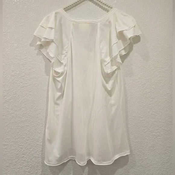 Anthropologie Maeve Catie white V-neck flutter sleeve tee shirt Size L - Picture 5 of 6